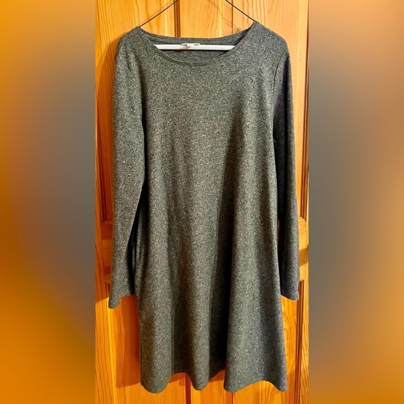 Pure Jill Gray Long Sleeve 100% Cotton Dress A Line with Pockets size M Soft - Picture 1 of 13